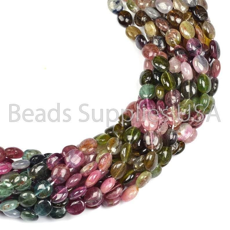 16" Full Strand, Multi Tourmaline Smooth Oval Shape Gemstone Beads, Tourmaline Beads, 8-9mm - Jalvi & Co.