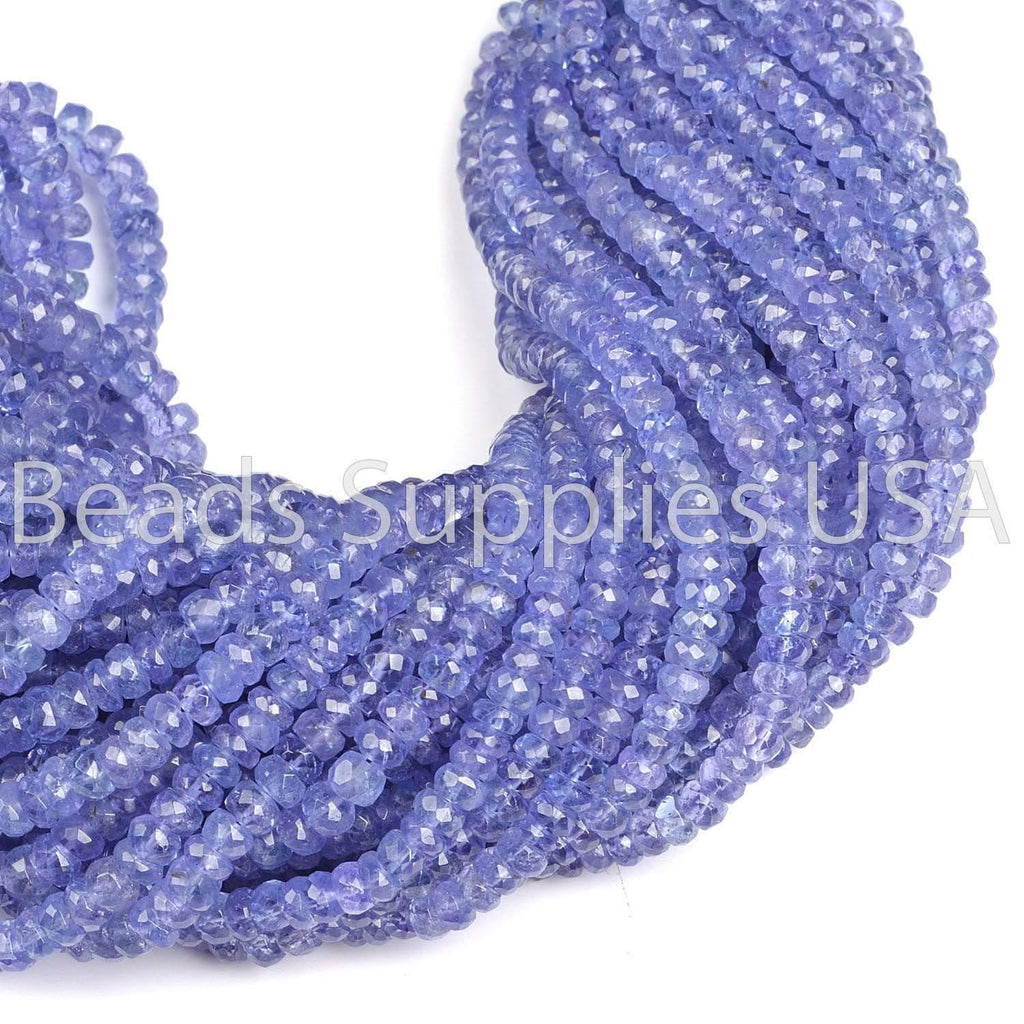 16" Full Strand, Tanzanite Faceted Rondelle Shape Gemstone Beads, Tanzanite Beads, 3-4.50mm - Jalvi & Co.