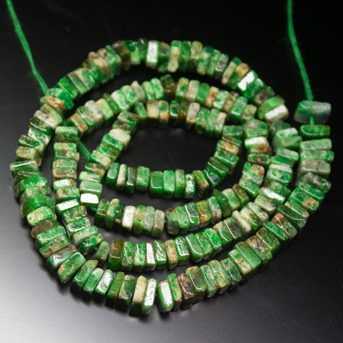 16 inch, 4-7mm, Natural Green Tsavorite Smooth Heishi Square Shape Gemstone Beads - Jalvi & Co.