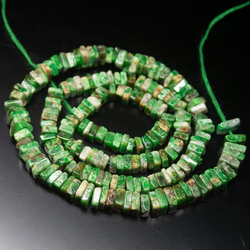 16 inch, 4-7mm, Natural Green Tsavorite Smooth Heishi Square Shape Gemstone Beads - Jalvi & Co.