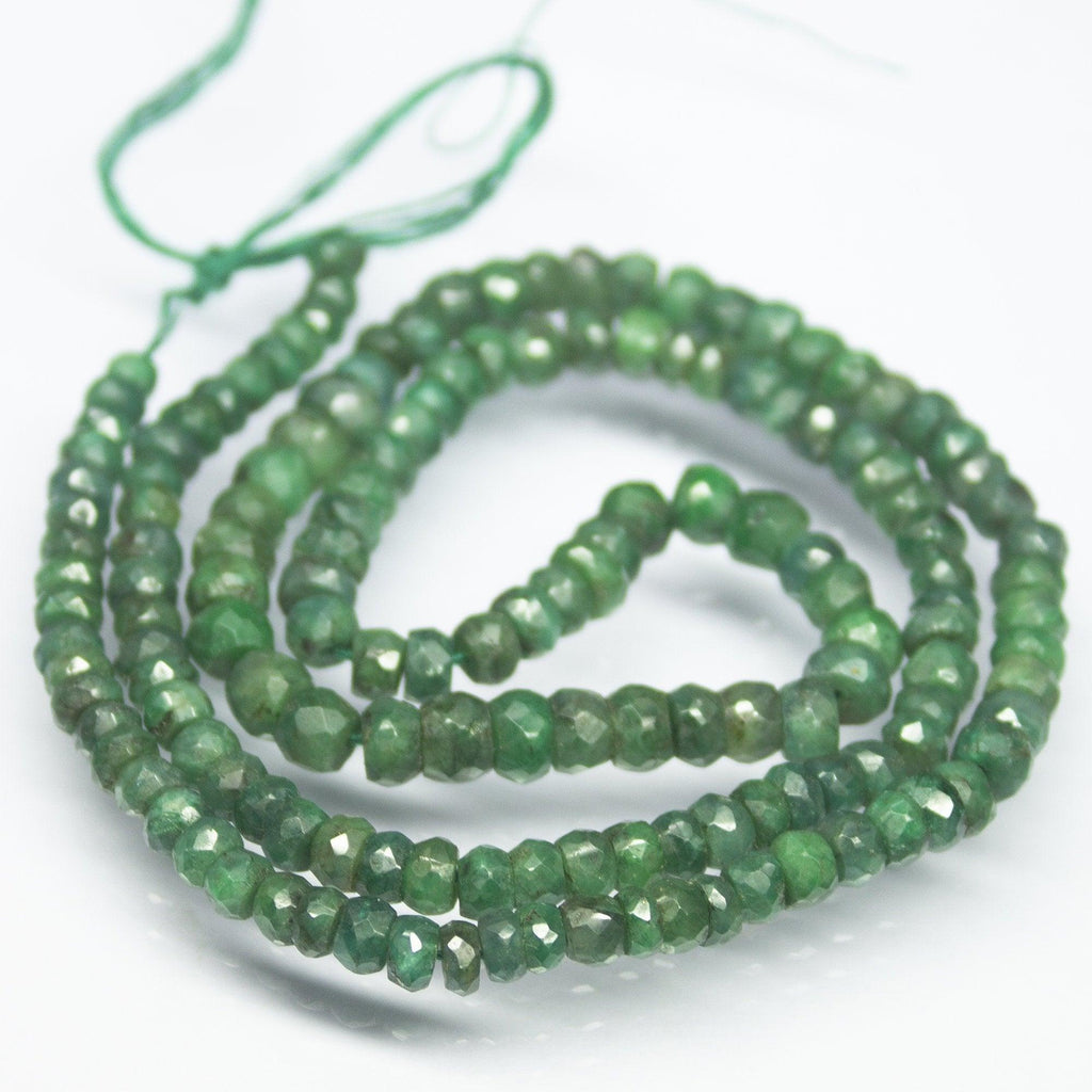 16 inch, 4mm 5mm, Natural Green Emerald Faceted Rondelle Shape Beads, Emerald Bead - Jalvi & Co.