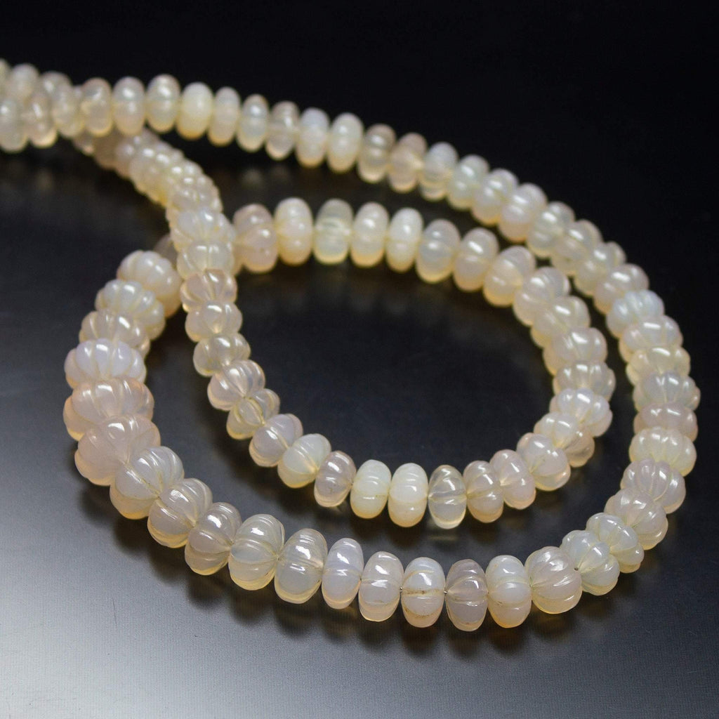 16 inch, 6-9mm, White Chalcedony Mystic Coated Smooth Carving Melon Shape Beads, Chalcedony Bead - Jalvi & Co.