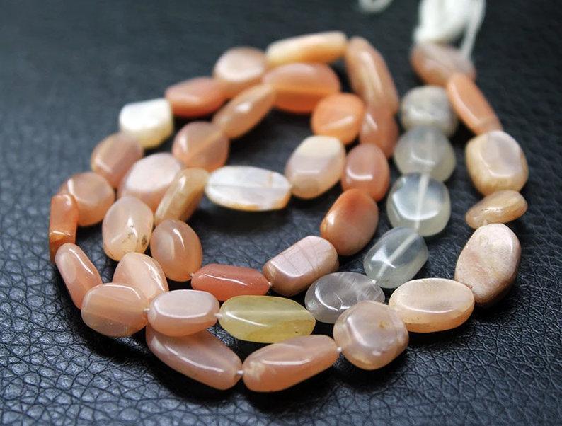 16 inch, 8-12mm, Orange Peach Multi Moonstone Smooth Oval Beads Strand - Jalvi & Co.