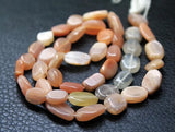 16 inch, 8-12mm, Orange Peach Multi Moonstone Smooth Oval Beads Strand