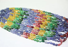 Load image into Gallery viewer, 16 inch, Natural Multi Ruby Emerald Sapphire Smooth Oval Beads 7mm 8mm - Jalvi &amp; Co.