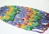 16 inch, Natural Multi Ruby Emerald Sapphire Smooth Oval Beads 7mm 8mm