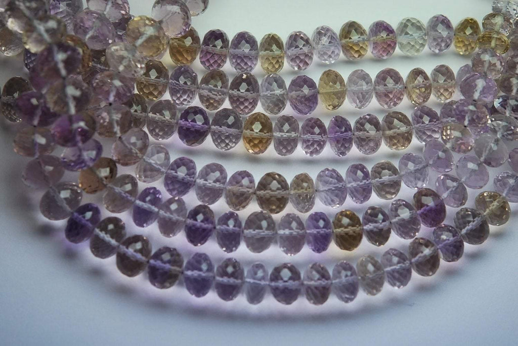 16 Inch Strand, 368 Carats,Very Rare, Natural Ametrine Micro Faceted Rondelles, 9.5-14mm - Jalvi & Co.