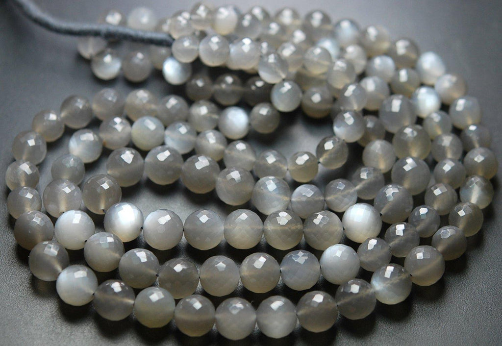 16 Inch Strand-Finest Quality, Natural Grey Moonstone Faceted Round Balls Shape Beads, 7.5-11mm Size - Jalvi & Co.