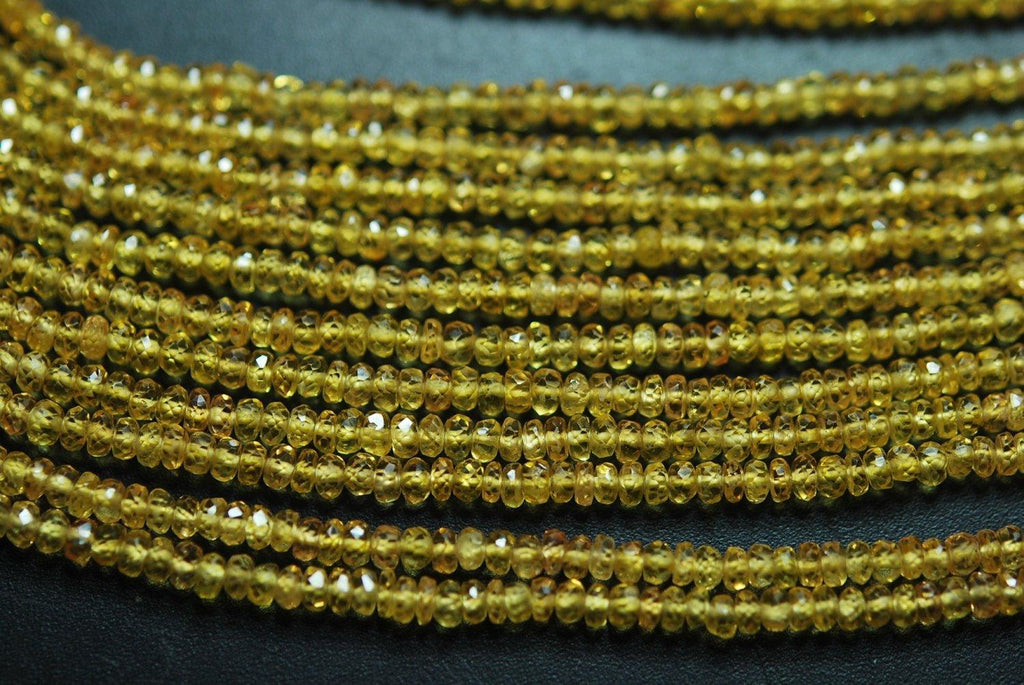 16 Inch Strand, Finest Quality, Natural Yellow Sapphire Micro Faceted Rondelles Beads 2.75-3mm Aprx - Jalvi & Co.