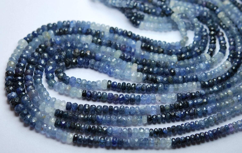 16 Inch Strand, Natural Shaded Blue Sapphire Micro Faceted Beads 3.5-4mm Aprx - Jalvi & Co.