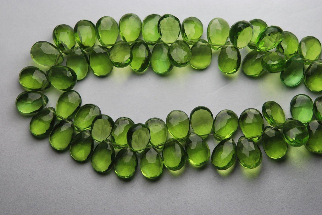 16 Inch Strand Parrot Green Quartz Pear Shape Briolette, Size 7X10 mm - Jalvi & Co.