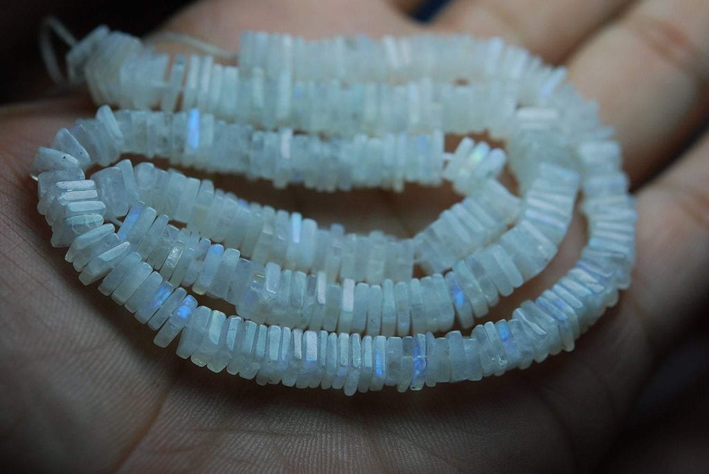 16 Inch Strand, Super Finest-Quality-Aaa Blue Fire Moonstone Heishi Cut Square Beads, 4-5mm Size - Jalvi & Co.