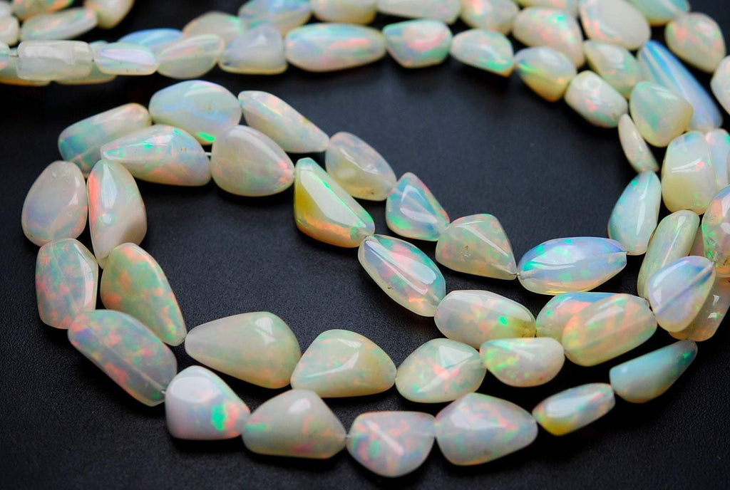 16 Inch Strand Super Fire White Ethiopian Opal Smooth Polished Nuggets, Size 6-13mm - Jalvi & Co.