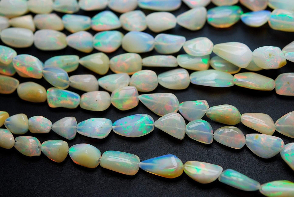 16 Inch Strand Super Fire White Ethiopian Opal Smooth Polished Nuggets, Size 6-13mm - Jalvi & Co.