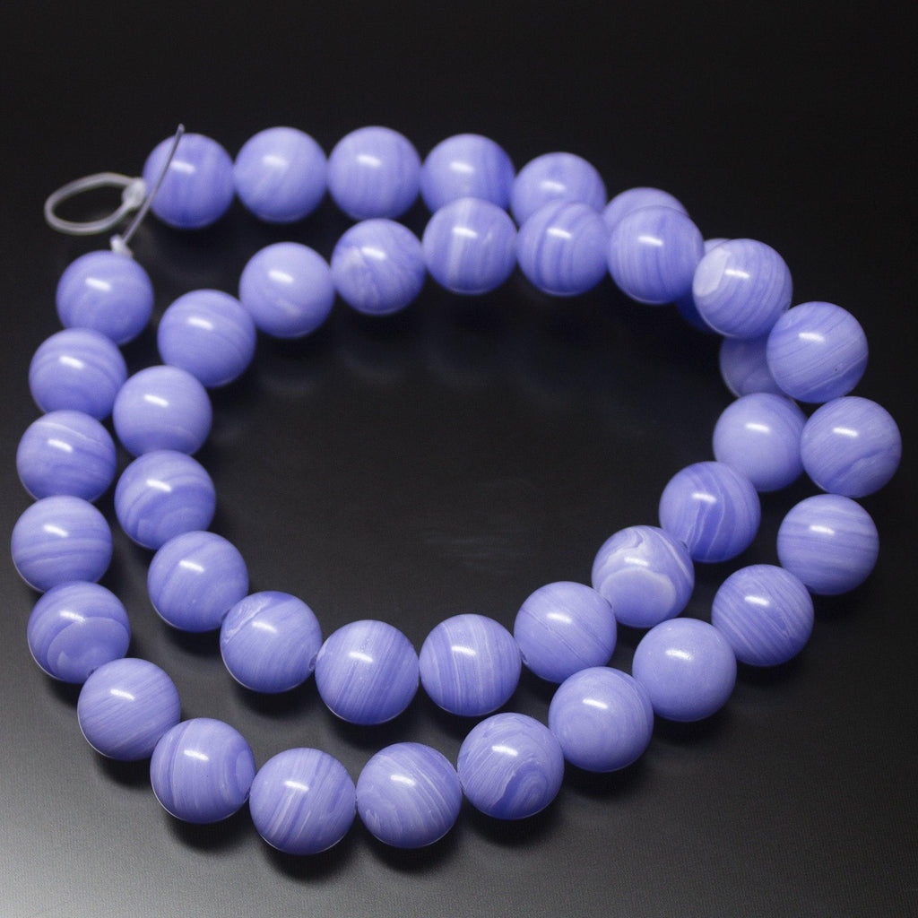 16 inches, 10mm, Synthetic Blue Lace Agate Smooth Plain Round Loose Gemstone Beads - Jalvi & Co.