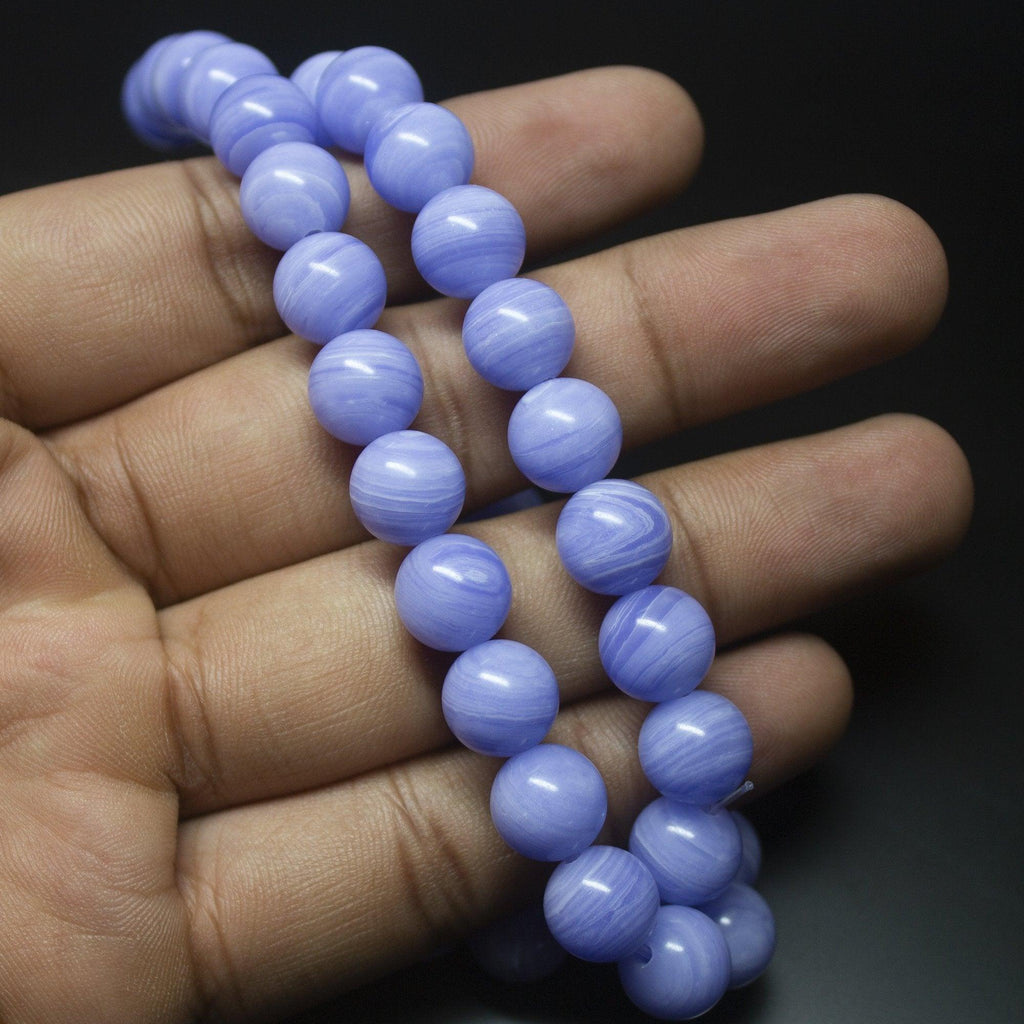 16 inches, 10mm, Synthetic Blue Lace Agate Smooth Plain Round Loose Gemstone Beads - Jalvi & Co.