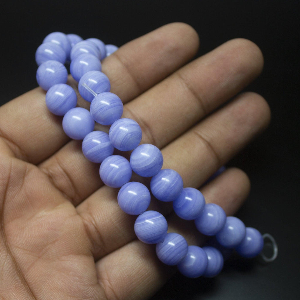 16 inches, 10mm, Synthetic Blue Lace Agate Smooth Plain Round Loose Gemstone Beads - Jalvi & Co.