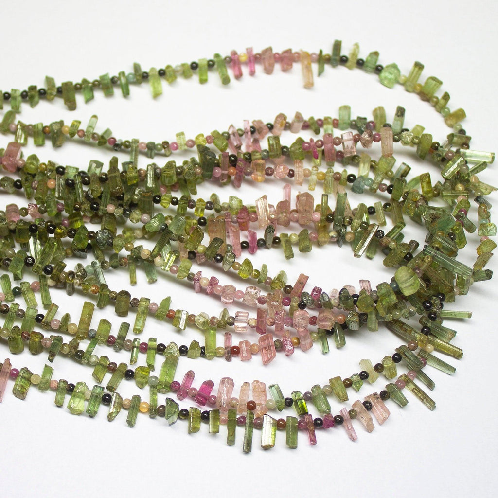 16 inches, 4-10mm, Natural Watermelon Tourmaline Rough Tube Pencil Drops - Jalvi & Co.