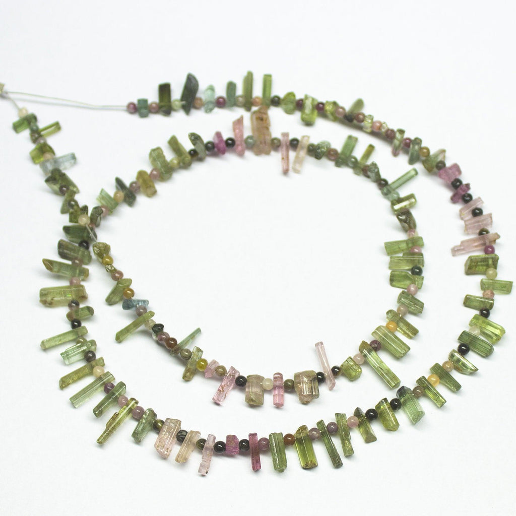 16 inches, 4-10mm, Natural Watermelon Tourmaline Rough Tube Pencil Drops - Jalvi & Co.