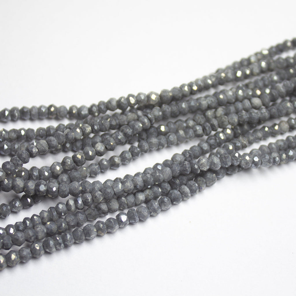 16 inches, 4-4.5mm, Natural Dark Grey Silverite Faceted Rondelle Loose Gemstone Beads - Jalvi & Co.