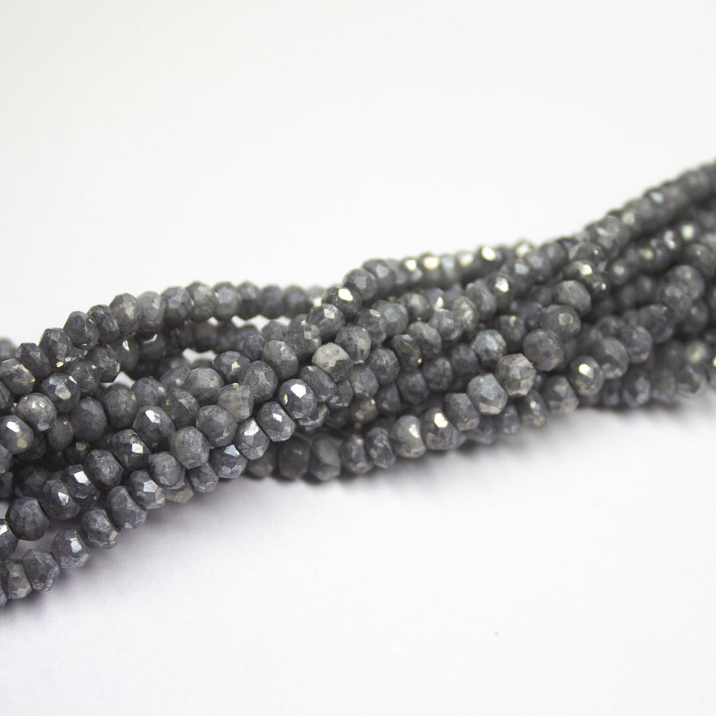 16 inches, 4-4.5mm, Natural Dark Grey Silverite Faceted Rondelle Loose Gemstone Beads - Jalvi & Co.