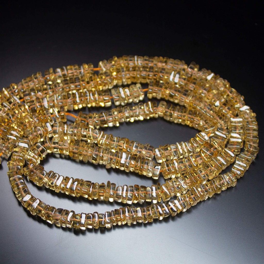 16 inches, 4-5mm, Natural Golden Citrine Smooth Polished Square Heishi Cube Beads - Jalvi & Co.