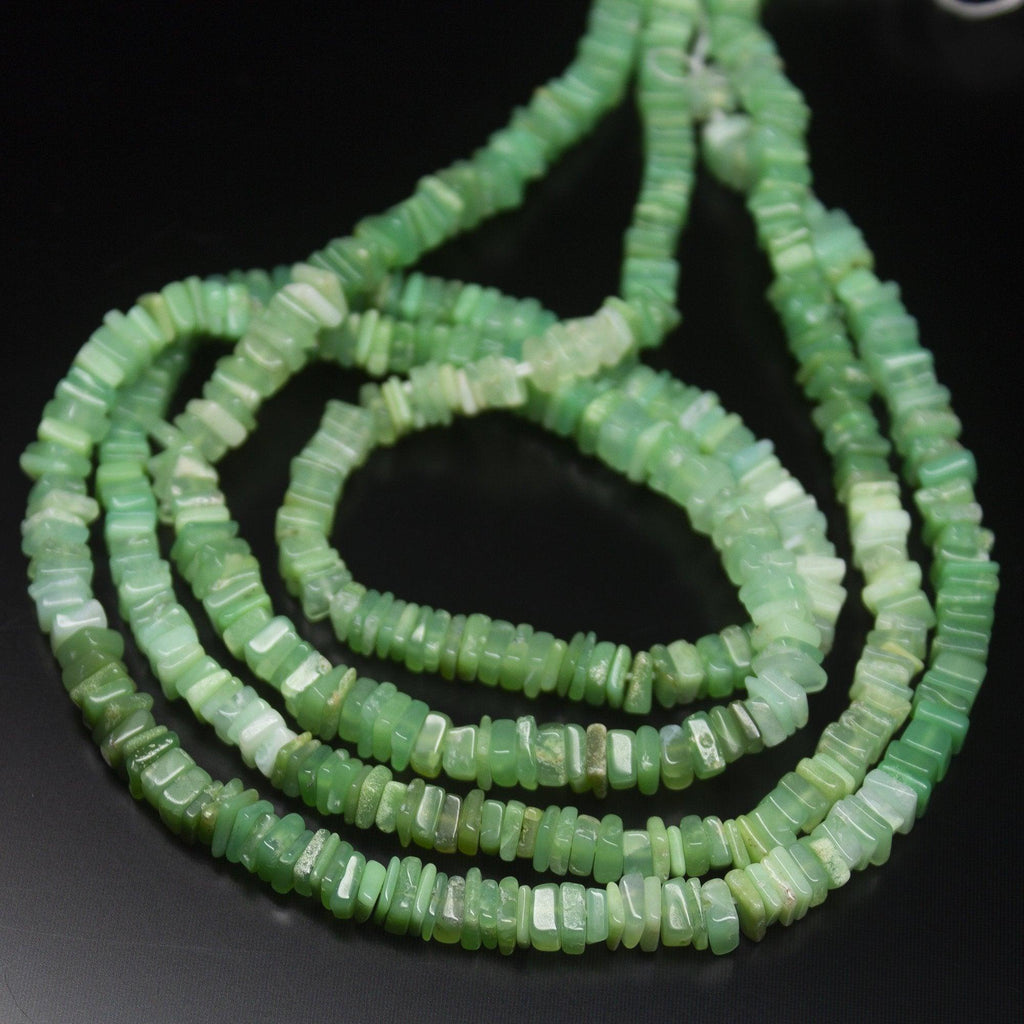 16 inches, 4mm 5mm, Natural Shaded Chrysoprase Smooth Heishi Shape Beads Strand, Chrysoprase Beads - Jalvi & Co.
