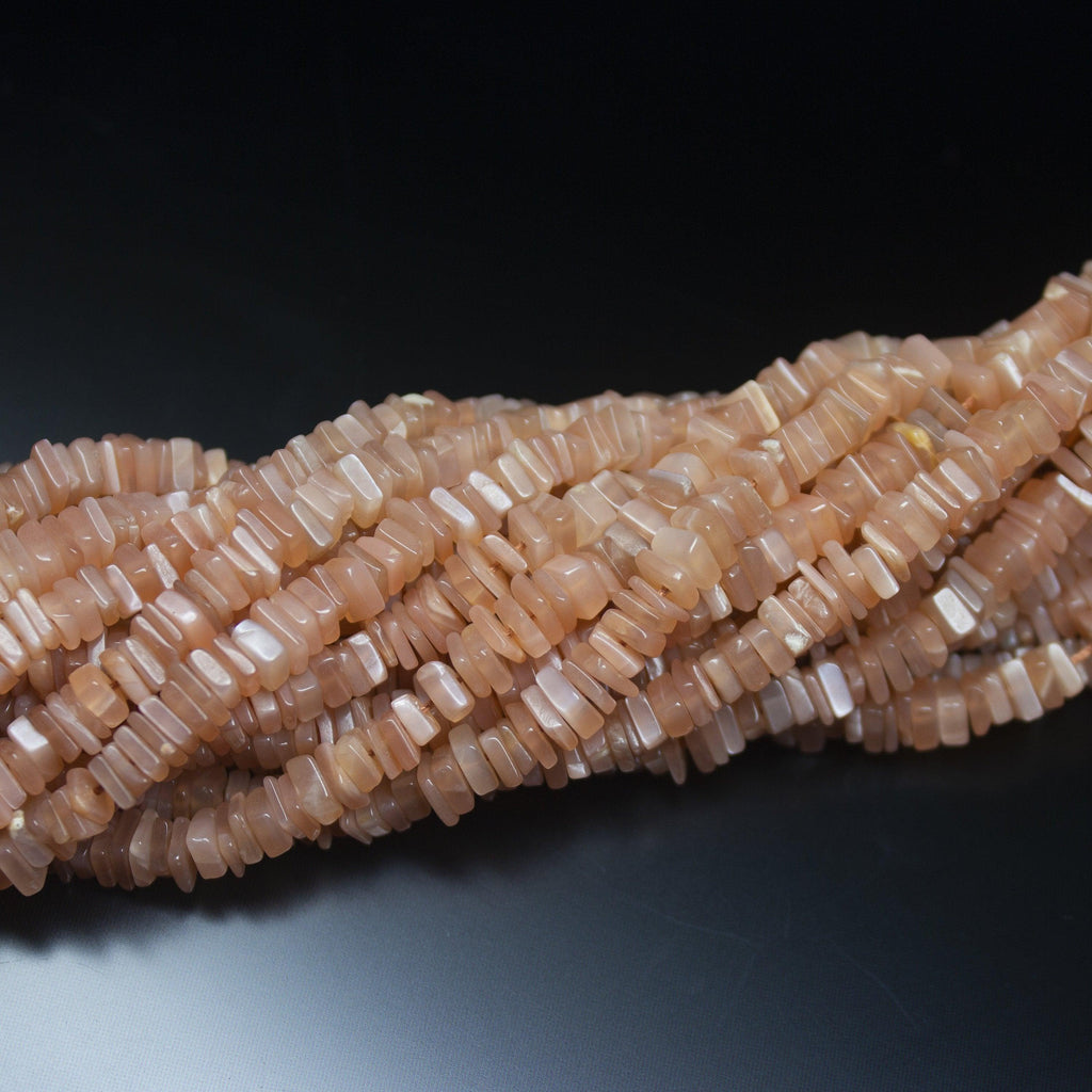 16 inches, 4mm, Natural Peach Moonstone Smooth Heishi Square Cube Loose Beads Strand - Jalvi & Co.