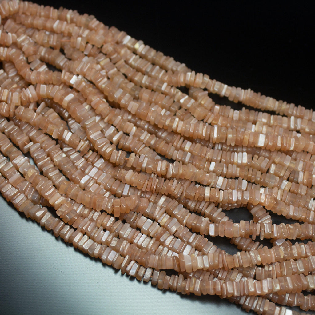 16 inches, 4mm, Natural Peach Moonstone Smooth Heishi Square Cube Loose Beads Strand - Jalvi & Co.