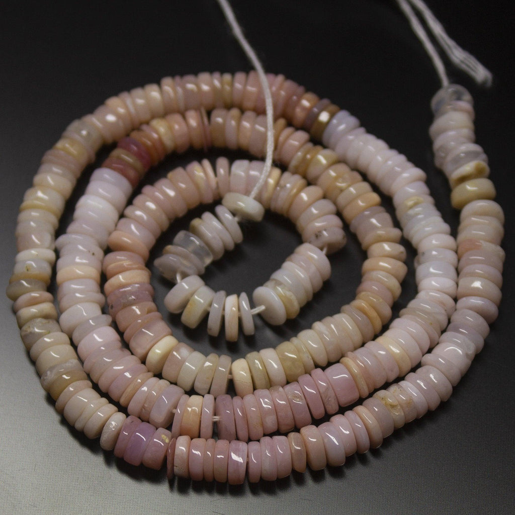 16 inches, 5.5mm, Natural Pink Opal Smooth Polished Heishi Round Wheel Loose Beads - Jalvi & Co.