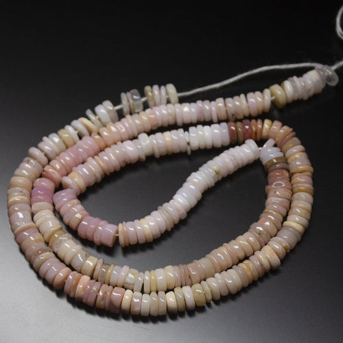 16 inches, 5.5mm, Natural Pink Opal Smooth Polished Heishi Round Wheel Loose Beads - Jalvi & Co.