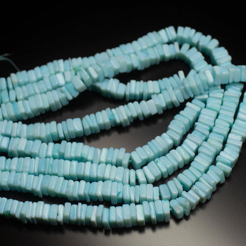 16 inches, 5-6mm, Natural Blue Peruvian Opal Smooth Heishi Cube Square Loose Gemstone Beads - Jalvi & Co.