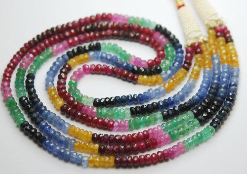 16 Inches Strand, Natural Multi Precious Faceted Rondelles Emerald, Ruby, Blue Sapphire,Yellow Sapphire,Pink Sapphire 4.5mm - Jalvi & Co.