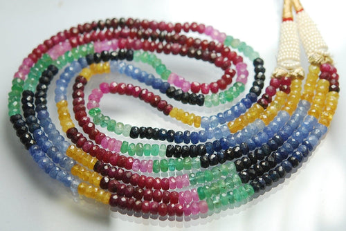 16 Inches Strand, Natural Multi Precious Faceted Rondelles Emerald, Ruby, Blue Sapphire,Yellow Sapphire,Pink Sapphire 4.5mm - Jalvi & Co.