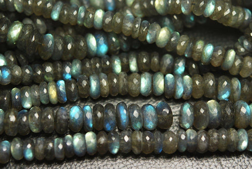 16 Inches Super Finest Natural Blue Flashy Labradorite Faceted Rondelles 9-10mm Aprx - Jalvi & Co.