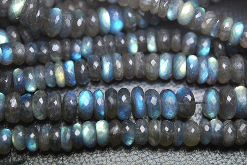16 Inches Super Finest Natural Blue Flashy Labradorite Faceted Rondelles 9-10mm Aprx - Jalvi & Co.
