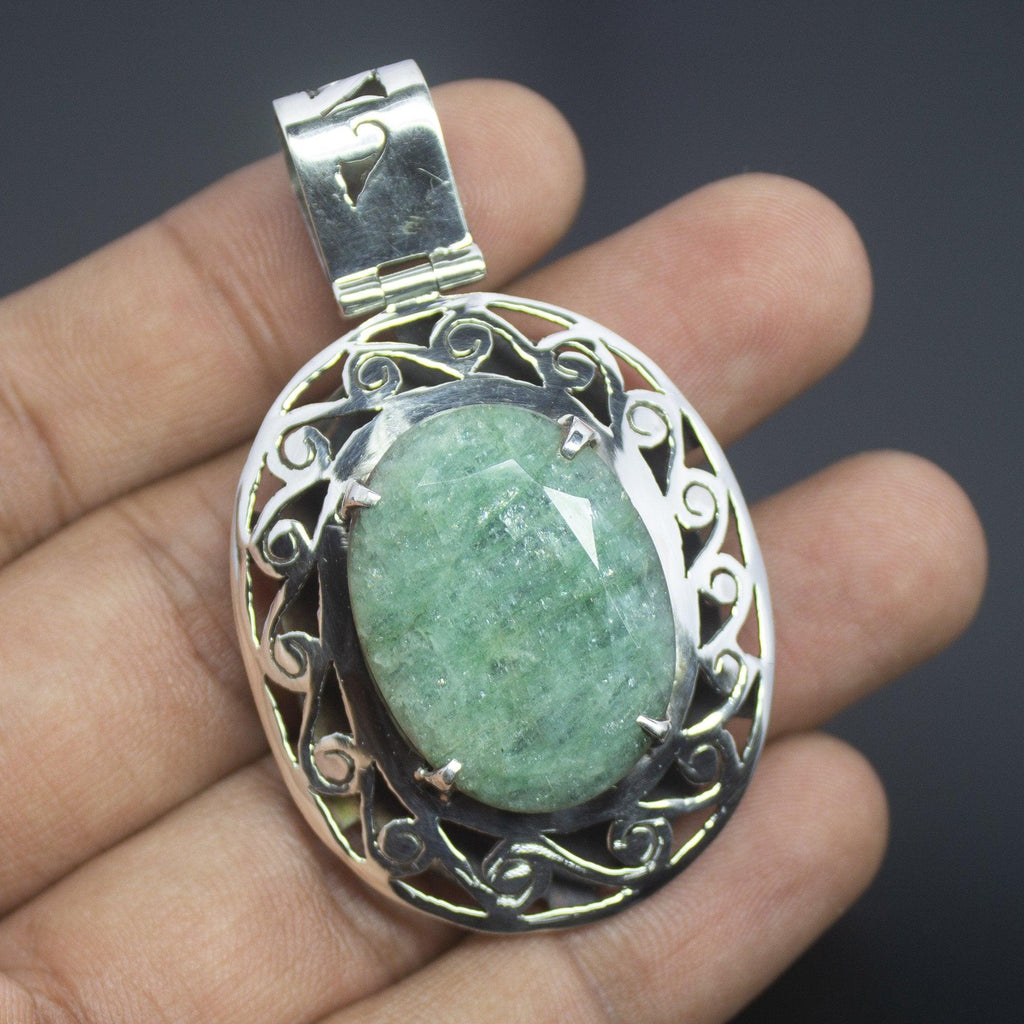 16g, Totally Handmade Natural Emerald Oval Shape 925 Sterling Silver Pendant - Jalvi & Co.