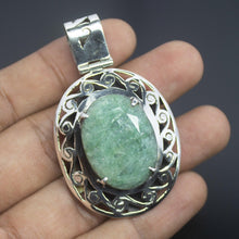 Load image into Gallery viewer, 16g, Totally Handmade Natural Emerald Oval Shape 925 Sterling Silver Pendant - Jalvi &amp; Co.