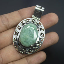 Load image into Gallery viewer, 16g, Totally Handmade Natural Emerald Oval Shape 925 Sterling Silver Pendant - Jalvi &amp; Co.