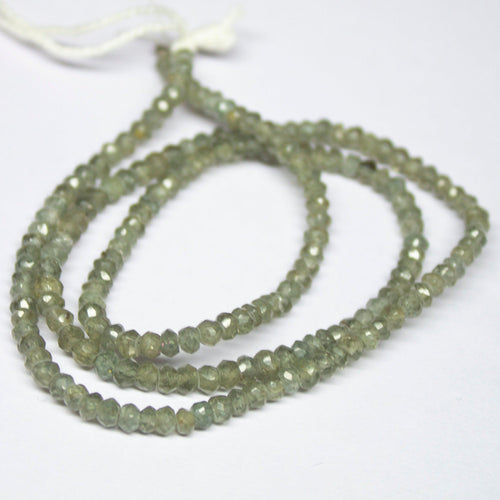 16inch, 3-3.5mm, Natural Blue Moss Aquamarine Faceted Rondelle Beads, Aquamarine Beads - Jalvi & Co.