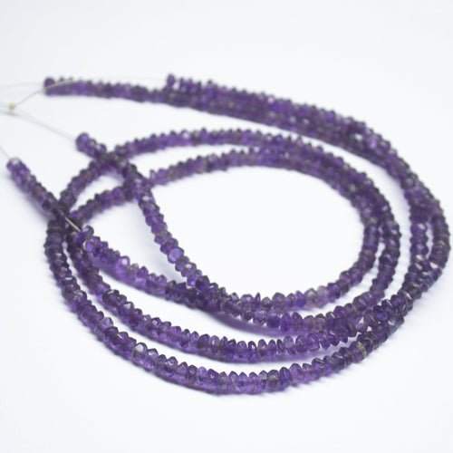16inch, 3-4mm, Natural Purple Amethyst Faceted Rondelle Beads, Amethyst Beads - Jalvi & Co.