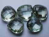 16mm Front Drill, 1 Match Pair Green Amethyst Quartz Faceted Heart Shape Briolettes Calibrated Size,