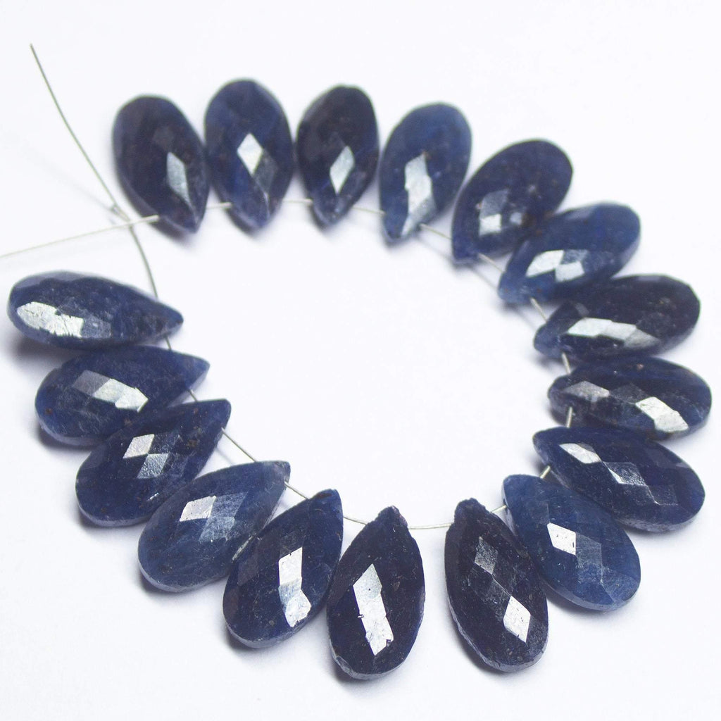 16mm, Natural Blue Sapphire Faceted Pear Drop Briolette Matching Pair Gemstone Beads - Jalvi & Co.