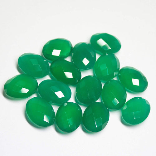 16x12mm Natural Green Onyx Checker Cut Oval Loose Gemstone - Jalvi & Co.