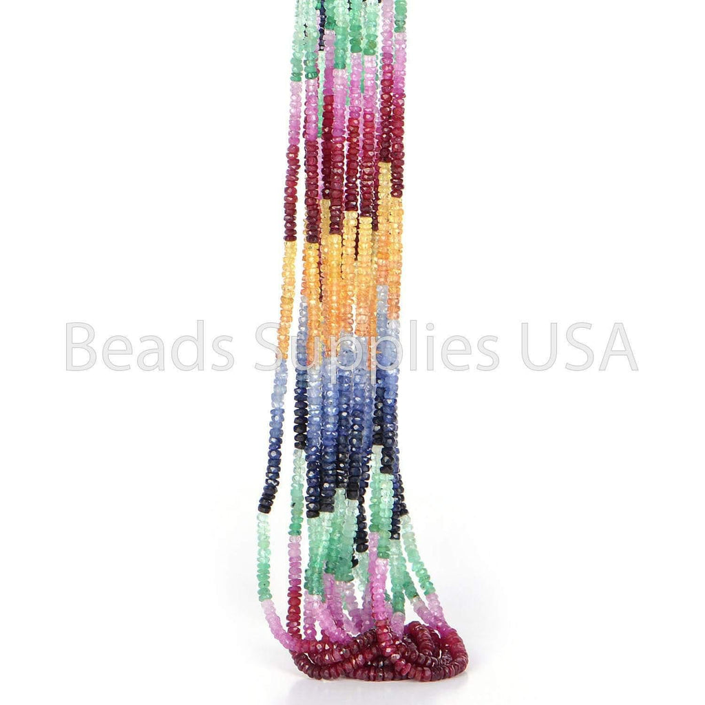 17" Full Strand, Multi Precious (Ruby, Emerald, Sapphire) Faceted Rondelle Shape Gemstone Beads, Multi Precious Beads, 2.25-3.25mm - Jalvi & Co.