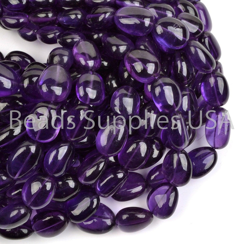 17" Full Strand, Purple Amethyst Plain Tumble Shape Gemstone Beads, Amethyst Beads, 12-17mm - Jalvi & Co.