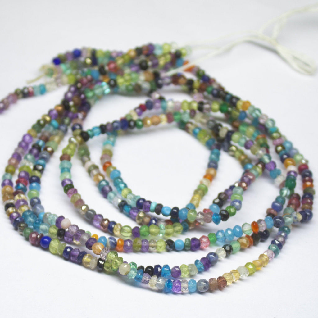 17 inch, 3-3.5mm, Natural Multi Gemstone Faceted Rondelle Gemstone Beads, Multi Gemstone Beads - Jalvi & Co.