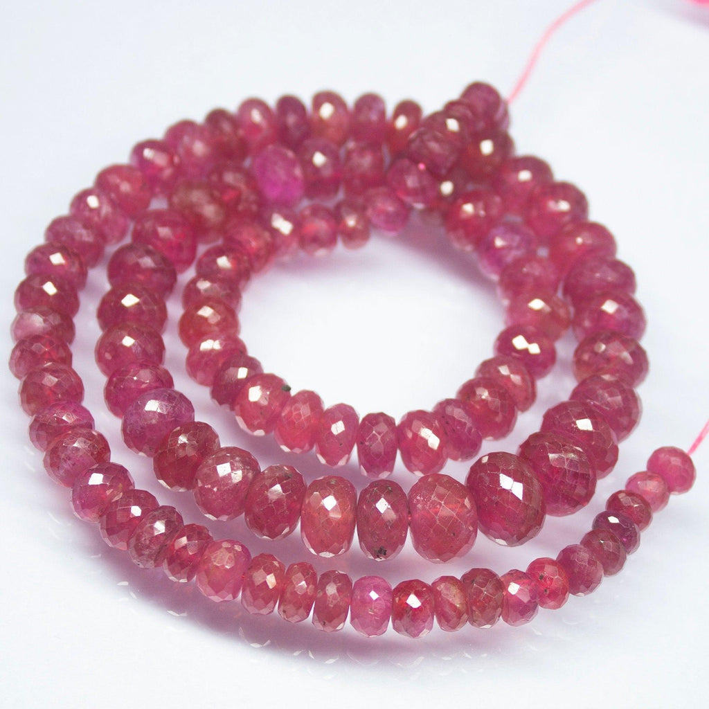 17 inch, 5-10mm, Pink Sapphire Faceted Rondelle Large Size Beads, Sapphire Beads - Jalvi & Co.