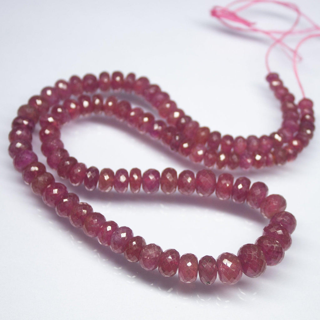 17 inch, 5-10mm, Pink Sapphire Faceted Rondelle Large Size Beads, Sapphire Beads - Jalvi & Co.