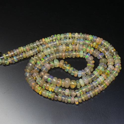17 inches, 4-5mm, Ethiopian Welo Fire Opal Plain Rondelle Loose Gemstone Beads, Opal Beads - Jalvi & Co.